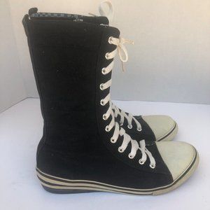 Vintage 90's 12 Hole High Top Lace Up Black Canvas Sneakers 1990s Women's 6.5